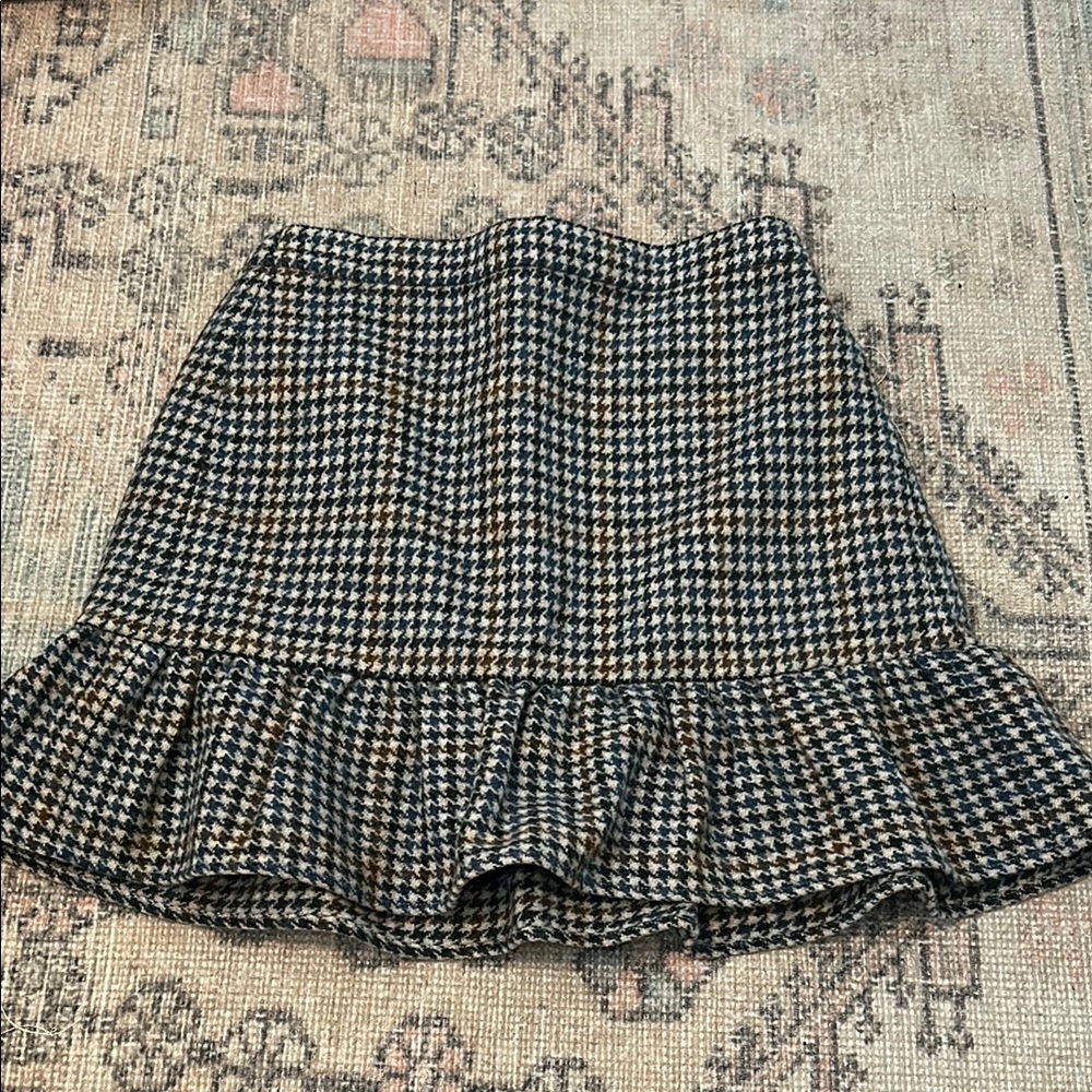 J. Crew Houndstooth Wool Ruffle Mini Skirt - Picture 2 of 7